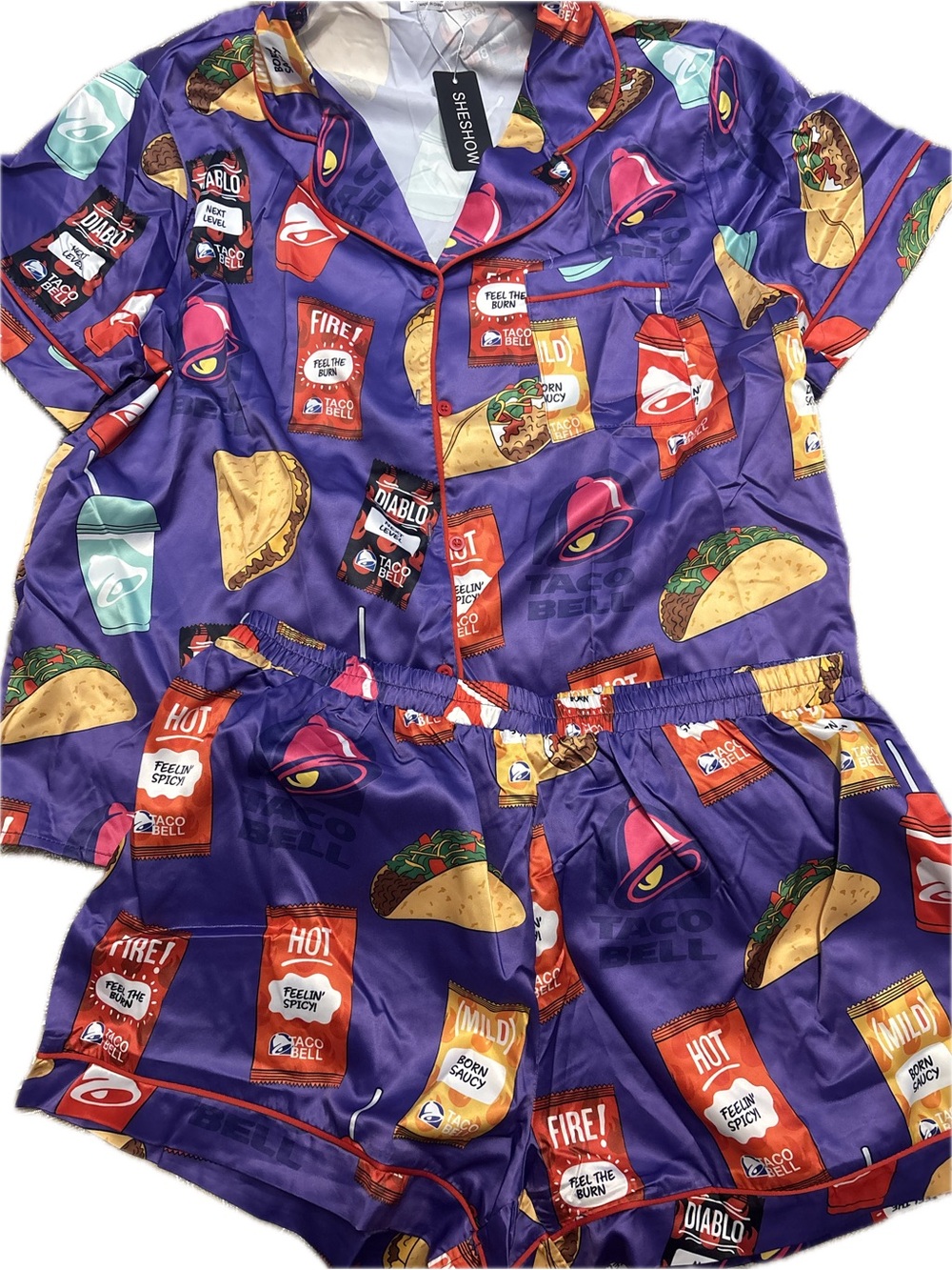 SHESHOW Purple Taco Print Short Pajama Set